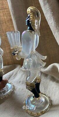 Vintage Pair Venini Murano Art Glass Candlestick candle holder Blackamoor figure