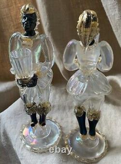 Vintage Pair Venini Murano Art Glass Candlestick candle holder Blackamoor figure