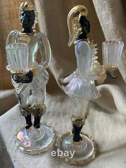 Vintage Pair Venini Murano Art Glass Candlestick candle holder Blackamoor figure