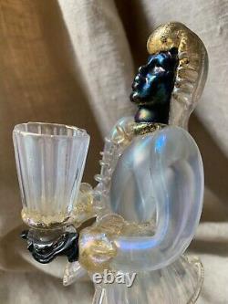 Vintage Pair Venini Murano Art Glass Candlestick candle holder Blackamoor figure