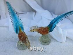 Vintage Pair of Murano Venetian Hand-blown Glass Pheasants with Gold Leaf Fleck