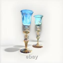 Vintage Parise Vetro Venetian Italian Murano Hand blown Wine Glasses Set Of 2
