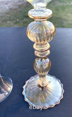 Vintage Parise Vetro Venetian Italian Murano Hand blown Wine Glasses Set Of 2