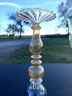 Vintage Parise Vetro Venetian Italian Murano Hand blown Wine Glasses Set Of 2