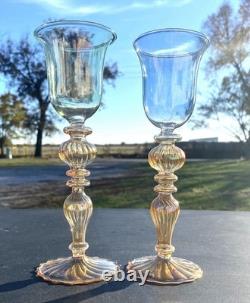 Vintage Parise Vetro Venetian Italian Murano Hand blown Wine Glasses Set Of 2