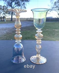 Vintage Parise Vetro Venetian Italian Murano Hand blown Wine Glasses Set Of 2