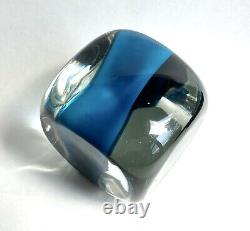 Vintage Pierre Cardin Venini Murano Glass Blue Fascia Verticale Cube Sculpture