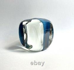 Vintage Pierre Cardin Venini Murano Glass Blue Fascia Verticale Cube Sculpture