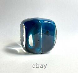 Vintage Pierre Cardin Venini Murano Glass Blue Fascia Verticale Cube Sculpture