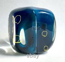 Vintage Pierre Cardin Venini Murano Glass Blue Fascia Verticale Cube Sculpture