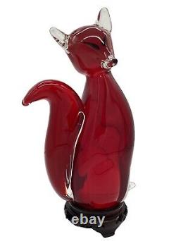 Vintage RARE Italian Hand Blown Glass Murano Ruby Red Elegant Hunters Fox H26cm