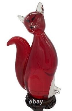 Vintage RARE Italian Hand Blown Glass Murano Ruby Red Elegant Hunters Fox H26cm