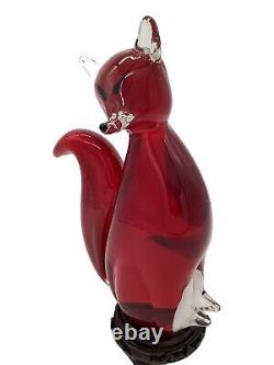 Vintage RARE Italian Hand Blown Glass Murano Ruby Red Elegant Hunters Fox H26cm