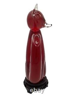 Vintage RARE Italian Hand Blown Glass Murano Ruby Red Elegant Hunters Fox H26cm