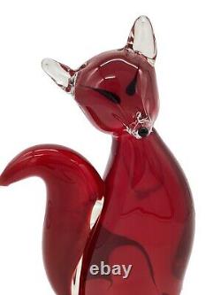 Vintage RARE Italian Hand Blown Glass Murano Ruby Red Elegant Hunters Fox H26cm