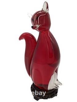 Vintage RARE Italian Hand Blown Glass Murano Ruby Red Elegant Hunters Fox H26cm