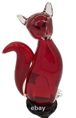 Vintage RARE Italian Hand Blown Glass Murano Ruby Red Elegant Hunters Fox H26cm