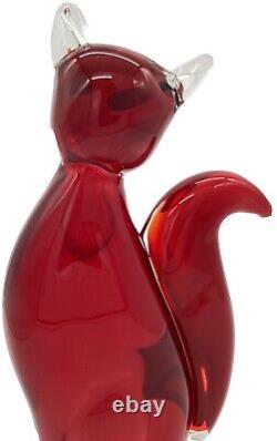 Vintage RARE Italian Hand Blown Glass Murano Ruby Red Elegant Hunters Fox H26cm