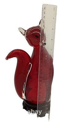 Vintage RARE Italian Hand Blown Glass Murano Ruby Red Elegant Hunters Fox H26cm