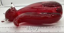 Vintage RARE Italian Hand Blown Glass Murano Ruby Red Elegant Hunters Fox H26cm