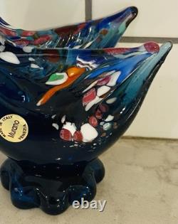 Vintage Rare Murano Hand Blown Art Glass Blue & Multi Color Swan Venezia