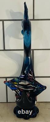 Vintage Rare Murano Hand Blown Art Glass Blue & Multi Color Swan Venezia