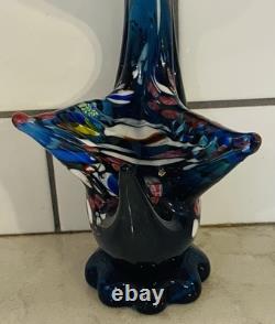 Vintage Rare Murano Hand Blown Art Glass Blue & Multi Color Swan Venezia