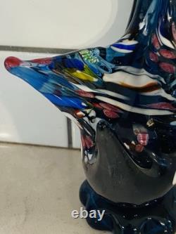 Vintage Rare Murano Hand Blown Art Glass Blue & Multi Color Swan Venezia