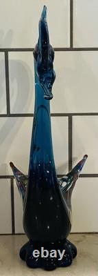 Vintage Rare Murano Hand Blown Art Glass Blue & Multi Color Swan Venezia