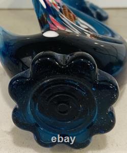 Vintage Rare Murano Hand Blown Art Glass Blue & Multi Color Swan Venezia