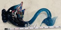Vintage Rare Murano Hand Blown Art Glass Blue & Multi Color Swan Venezia