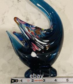Vintage Rare Murano Hand Blown Art Glass Blue & Multi Color Swan Venezia