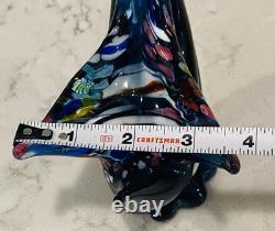 Vintage Rare Murano Hand Blown Art Glass Blue & Multi Color Swan Venezia