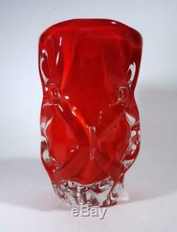 Vintage Retro Italian Murano Art Glass Cased Red Large Vase MID Century