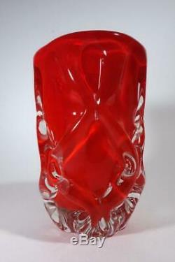 Vintage Retro Italian Murano Art Glass Cased Red Large Vase MID Century