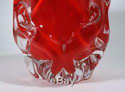 Vintage Retro Italian Murano Art Glass Cased Red Large Vase MID Century