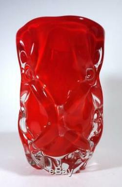 Vintage Retro Italian Murano Art Glass Cased Red Large Vase MID Century