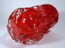 Vintage Retro Italian Murano Art Glass Cased Red Large Vase MID Century