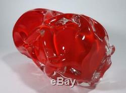 Vintage Retro Italian Murano Art Glass Cased Red Large Vase MID Century