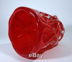 Vintage Retro Italian Murano Art Glass Cased Red Large Vase MID Century