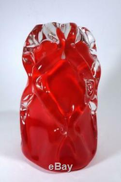 Vintage Retro Italian Murano Art Glass Cased Red Large Vase MID Century