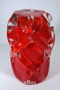 Vintage Retro Italian Murano Art Glass Cased Red Large Vase MID Century