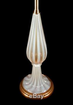 Vintage Ribbed Amber Opalescent Italian Murano Art Glass Marbro Table Lamp Italy