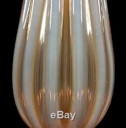 Vintage Ribbed Amber Opalescent Italian Murano Art Glass Marbro Table Lamp Italy