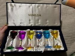 Vintage Salviati Murano set of 6 cordial glasses, hand-blown, in velvet box
