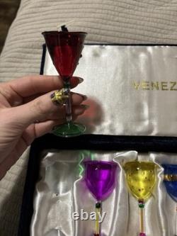 Vintage Salviati Murano set of 6 cordial glasses, hand-blown, in velvet box