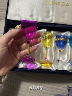Vintage Salviati Murano set of 6 cordial glasses, hand-blown, in velvet box