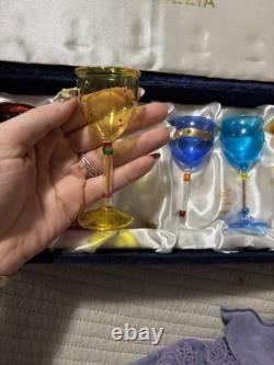 Vintage Salviati Murano set of 6 cordial glasses, hand-blown, in velvet box