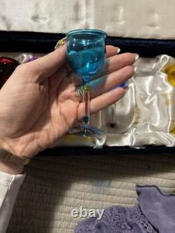 Vintage Salviati Murano set of 6 cordial glasses, hand-blown, in velvet box