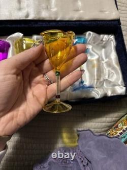 Vintage Salviati Murano set of 6 cordial glasses, hand-blown, in velvet box